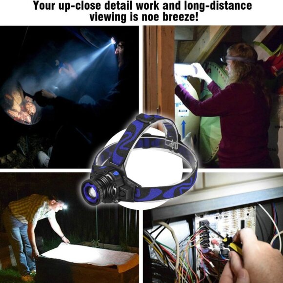 Tactical Headlight Rechargeable LED Headlamp + Batt + Charger - Picture 4 of 6